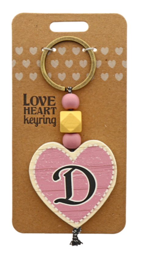 D Heart Wooden Keyring