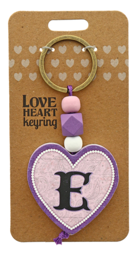 E Heart Wooden Keyrings