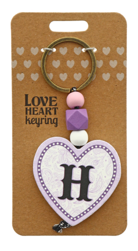 H Heart Wooden Keyring
