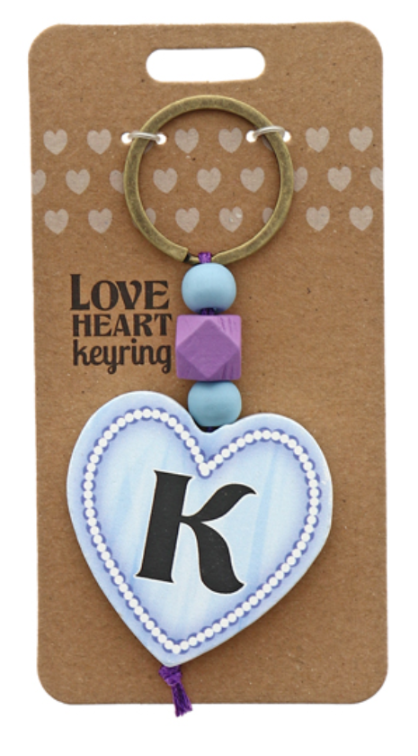 K Heart Wooden Keyring