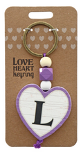 L Heart Wooden Keyring