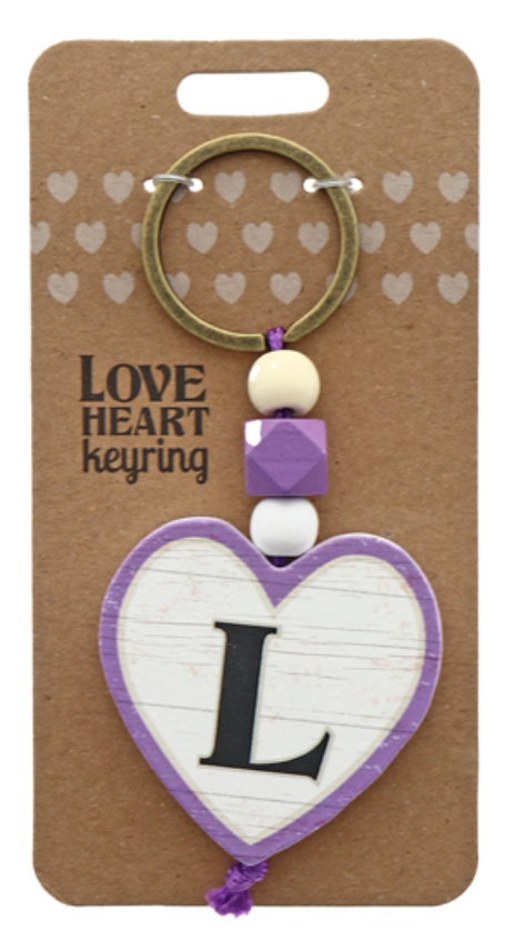 L Heart Wooden Keyring