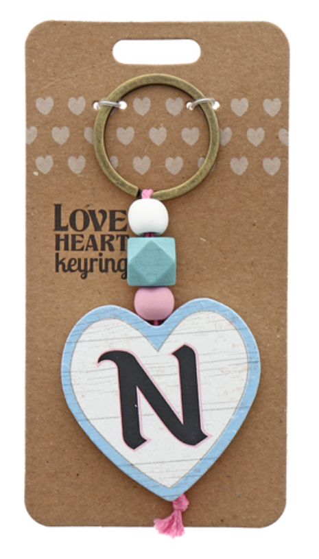 N Heart Wooden Keyring