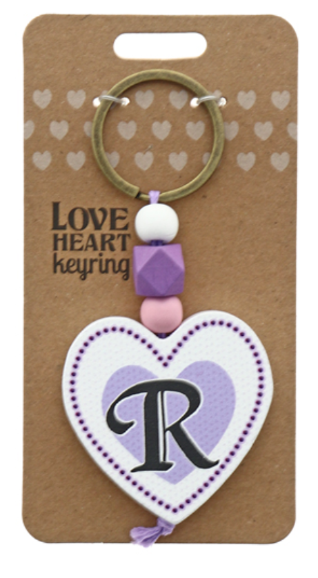 R Heart Wooden Keyring
