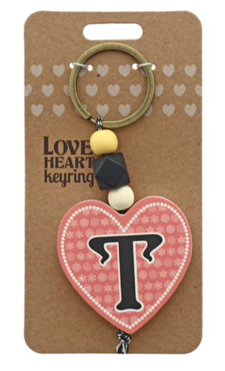 T Heart Wooden Keyring