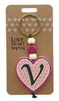 V Heart Wooden Keyring