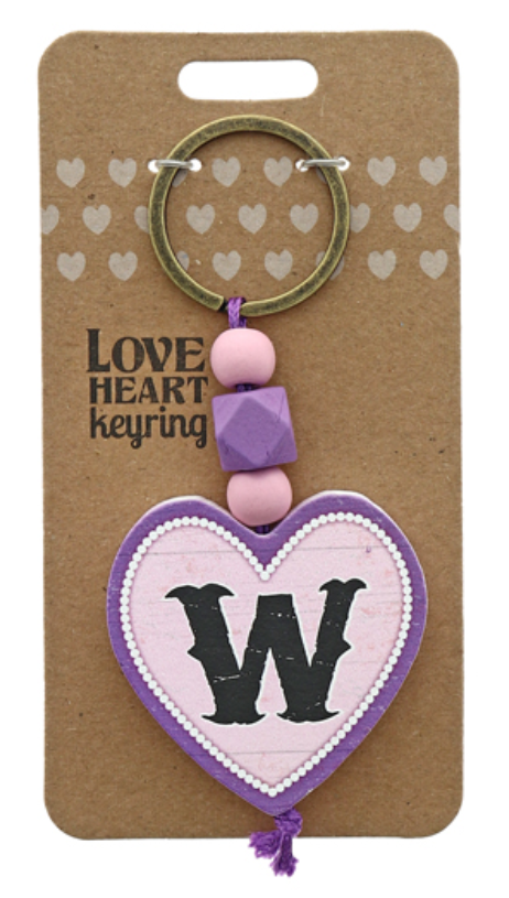W Heart Wooden Keyring