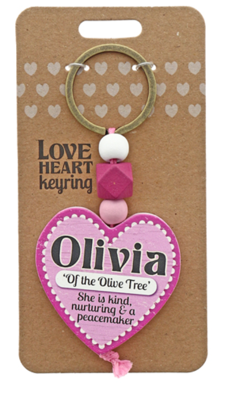 Olivia Heart Wooden Keyring