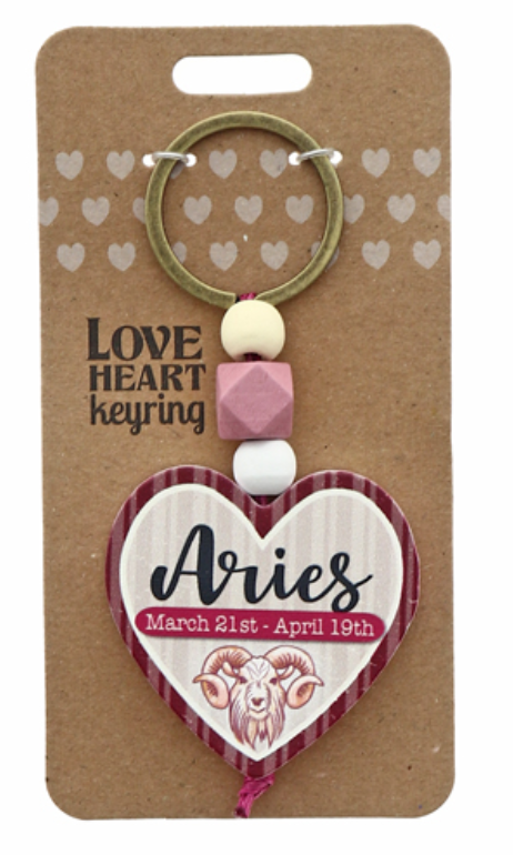 Aries Heart Wooden Keyring