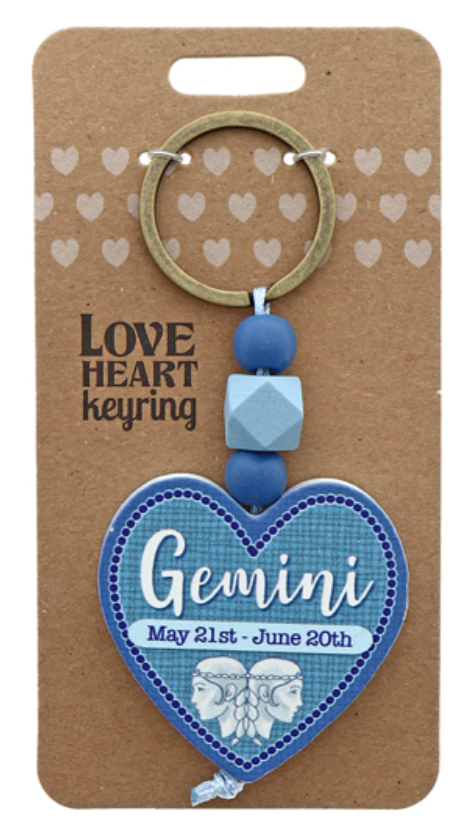 Gemini Heart Wooden Keyring