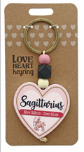 Sagittarius Heart Wooden Keyring