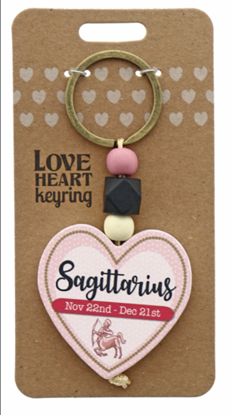 Sagittarius Heart Wooden Keyring
