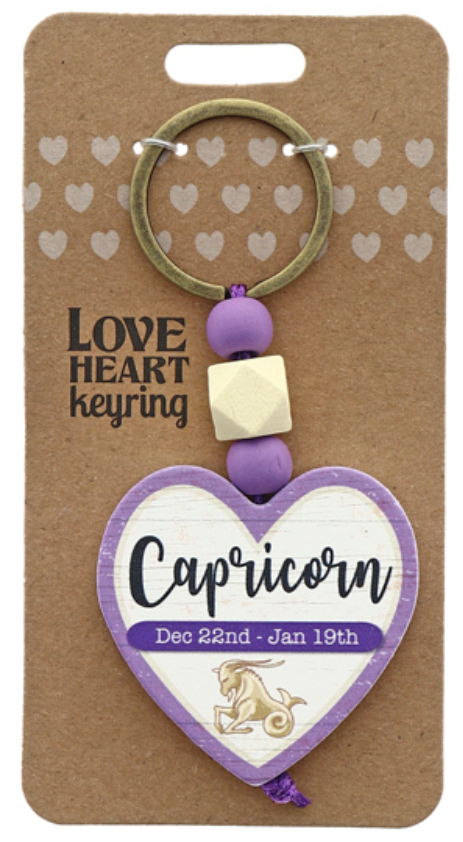 Capricorn Heart Wooden Keyring