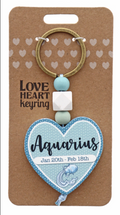 Aquarius Heart Wooden Keyring