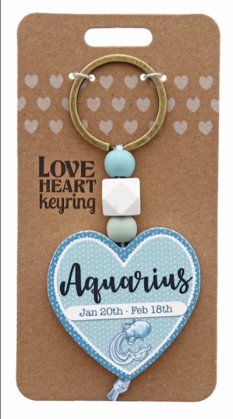 Aquarius Heart Wooden Keyring