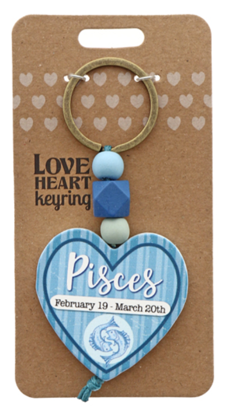 Pisces Heart Wooden Keyring