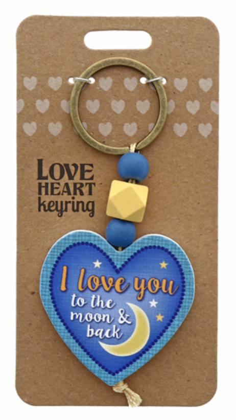 Love Moon Heart Wooden Keyring