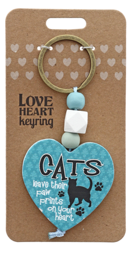 Cats Heart Wooden Keyring