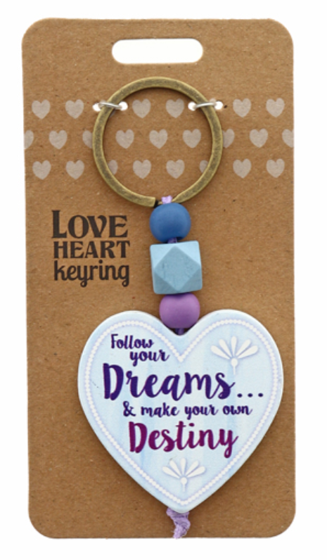 Dreams Heart Wooden Keyring