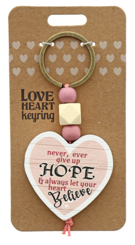 Hope Believe Heart Wooden Keyring