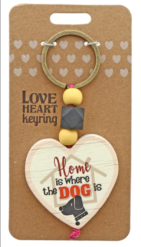 Dog Heart Wooden Keyring