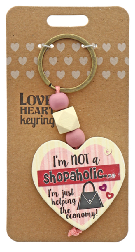Shopaholic Heart Wooden Keyring