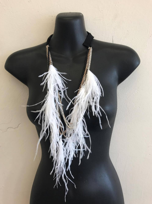 Necklace White Feathers